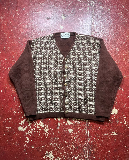 60s Kaso Knit Brown & Gold Cardigan