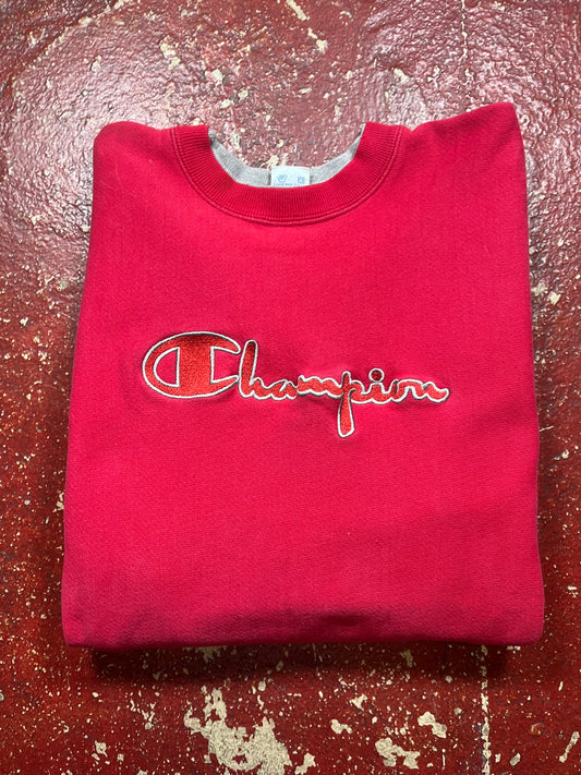 90s Champion Reverse Weave Red Spellout Crewneck