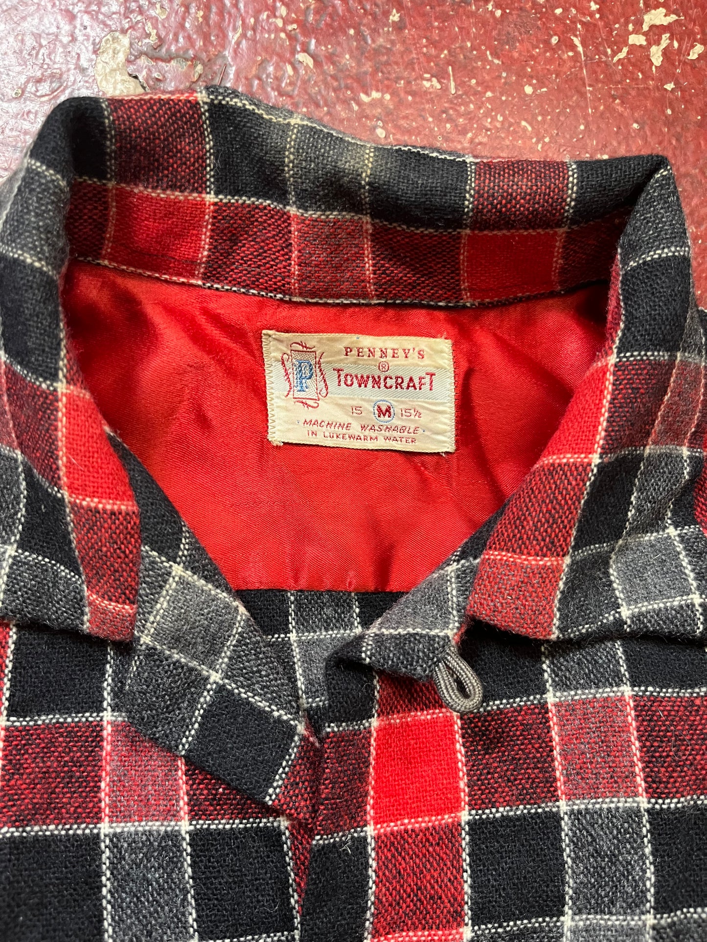 50s Penneys Towncraft Red & Black Loop Collar Flannel