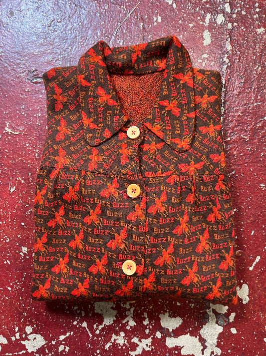 70s Bee Button Up Long Sleeve Shirt