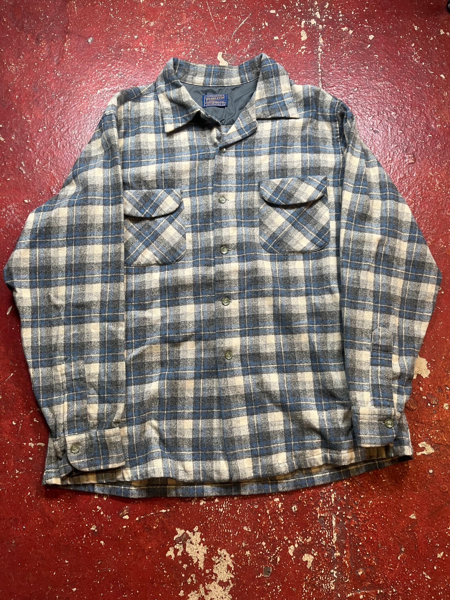 60s Pendleton Grey & Blue Board Shirt