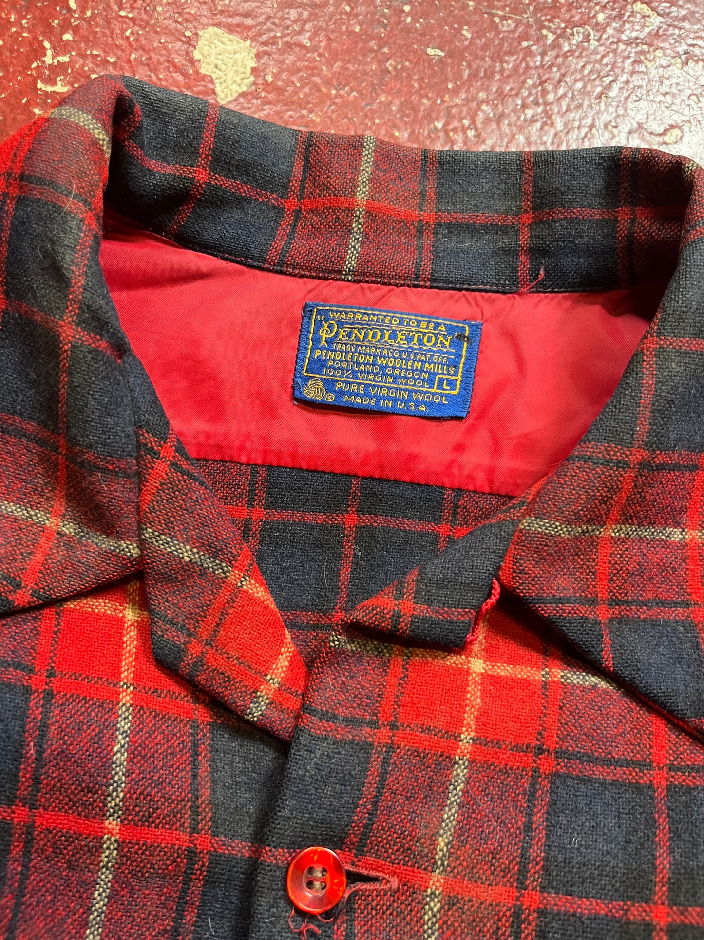 60s Pendleton Red & Blue Loop Collar Board Shirt