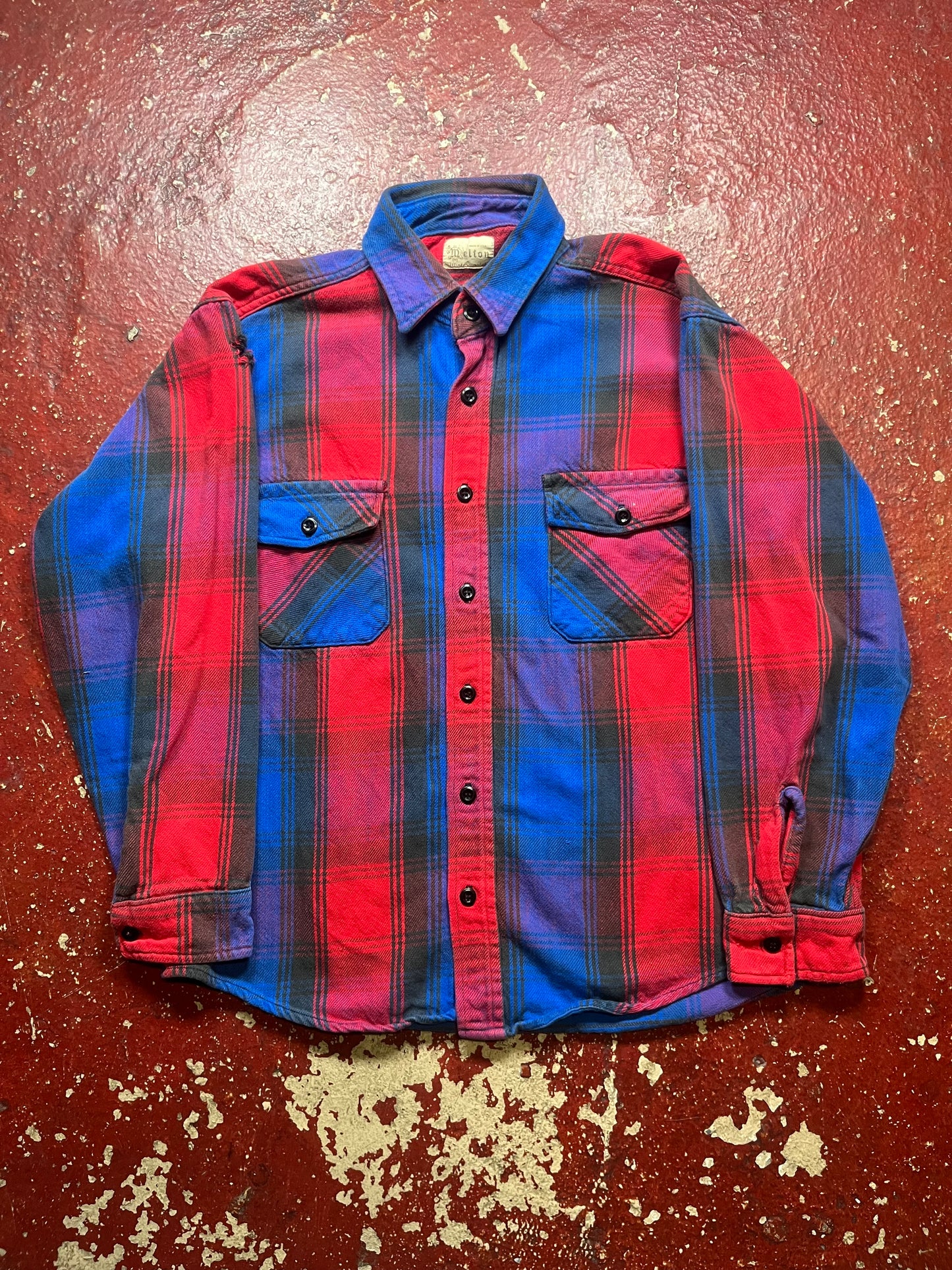 60s/70s Melton Blue & Red Cotton Flannel