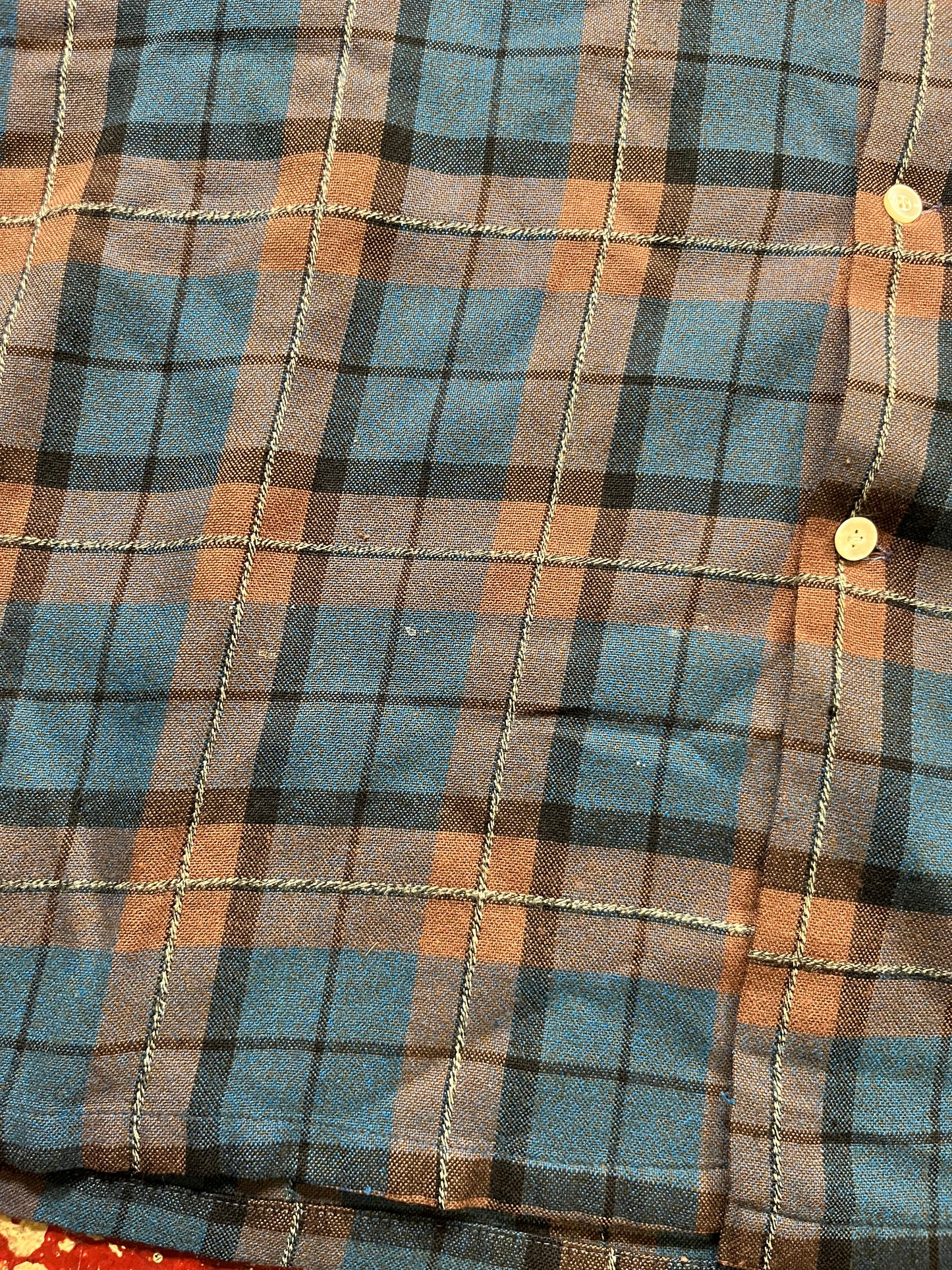 50s Arrow Gabardine Blue & Brown Long Sleeve Shirt