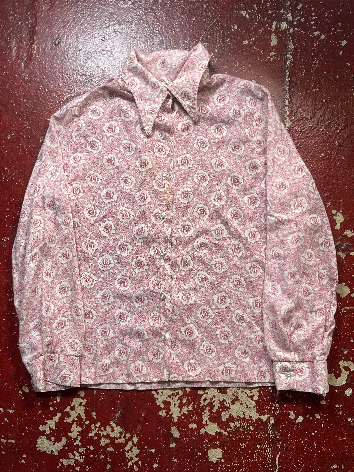 70s Pink Roses Long Sleeve Shirt