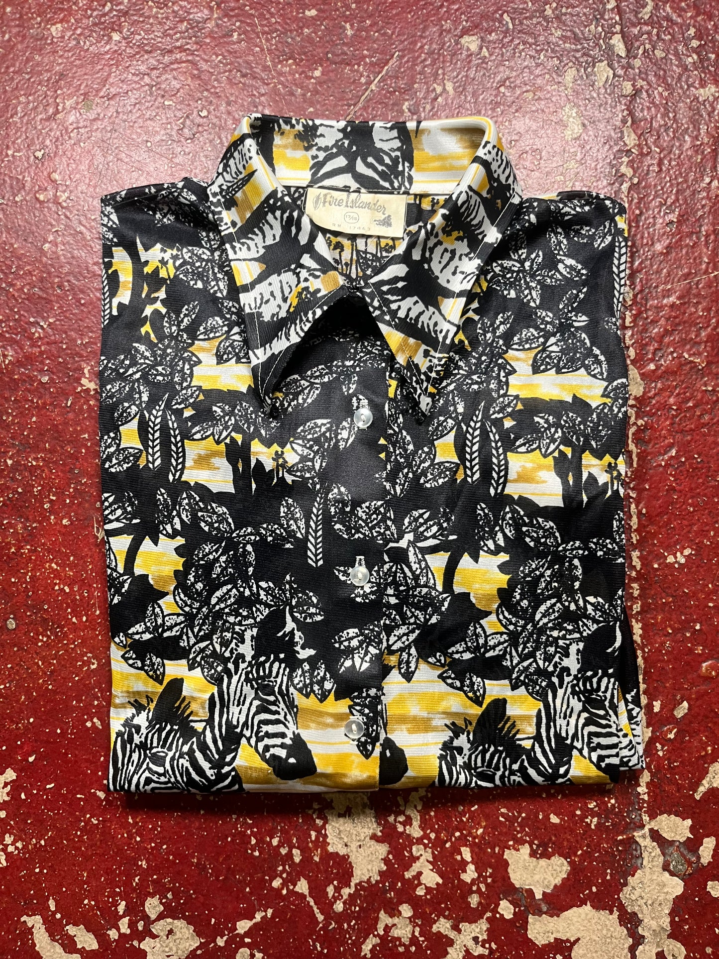 60s/70s Zebra Polyester Long Sleeve Button Up Shirt
