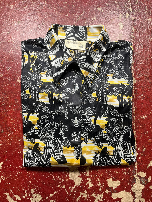 60s/70s Zebra Polyester Long Sleeve Button Up Shirt