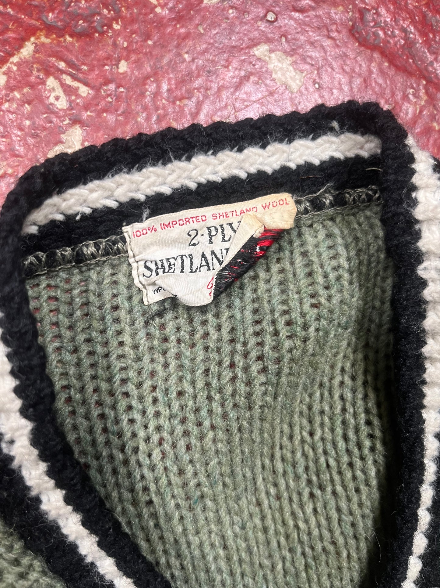 50s/60s 2 Ply Shetland Green Full Zip Up Wool Sweater