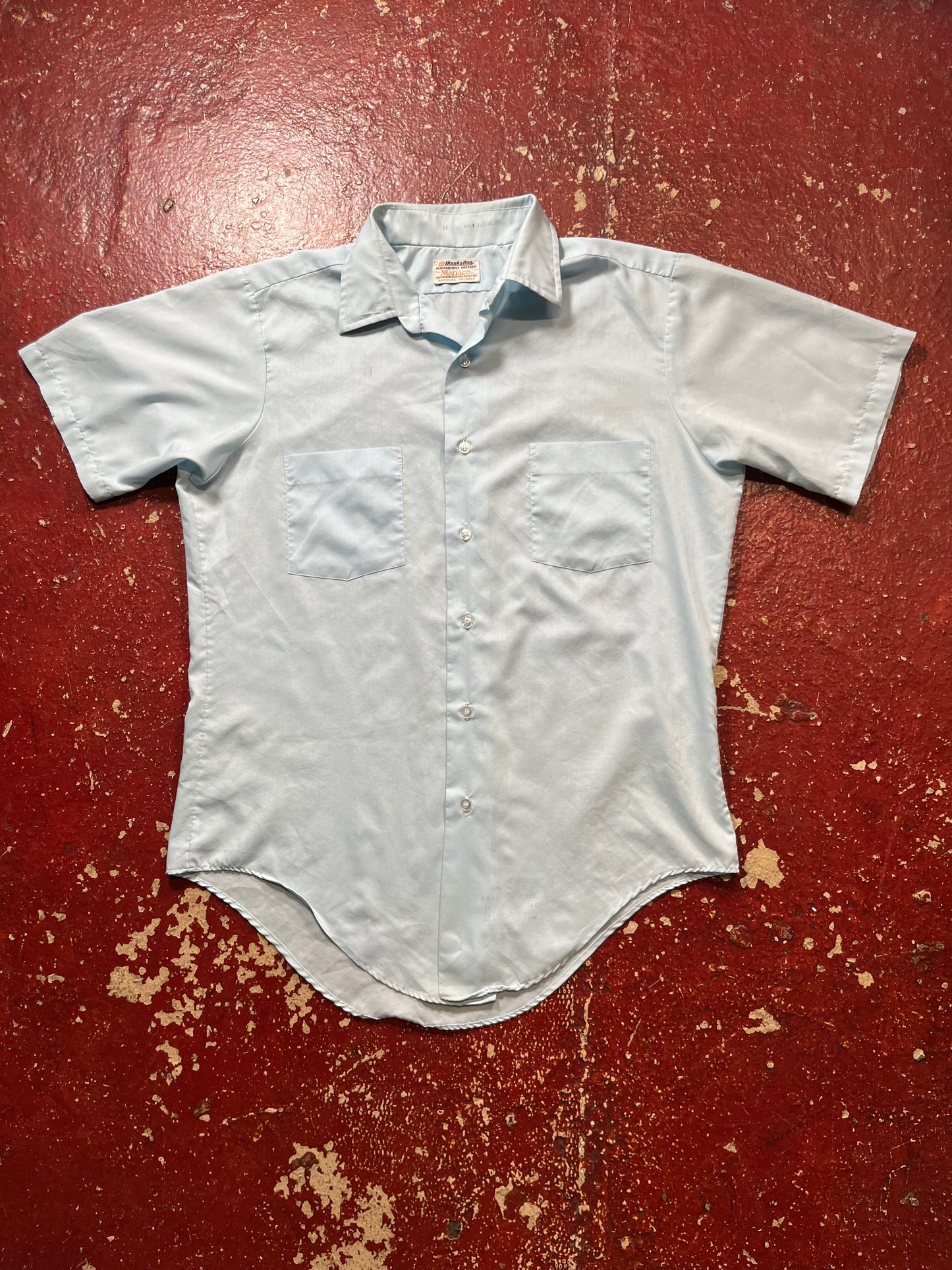 70s Manhattan Blue Short Sleeve Button Up