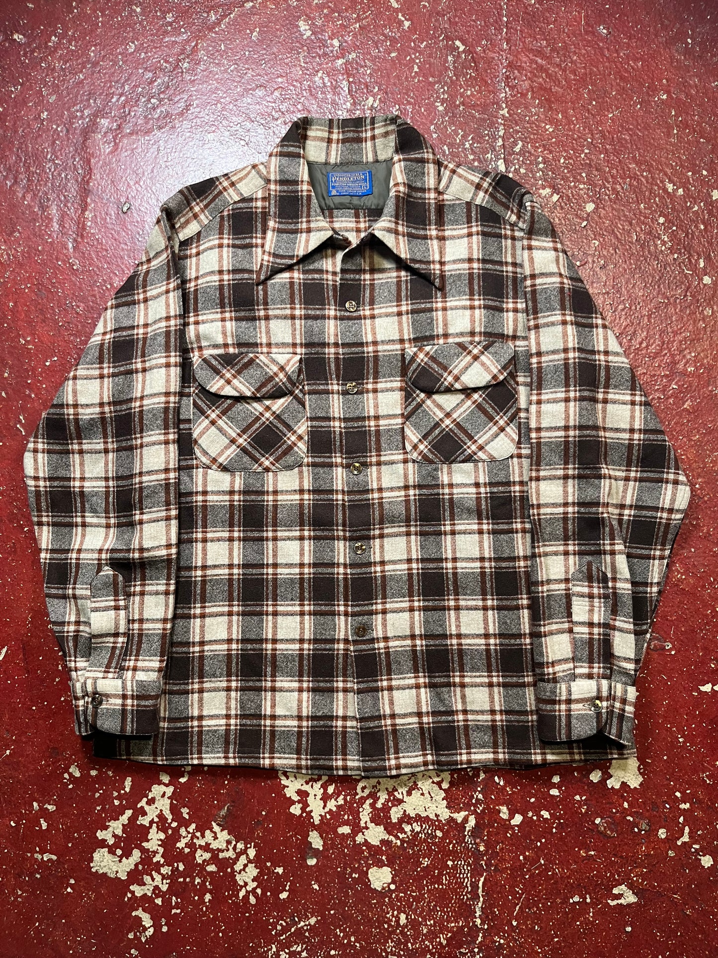 60s Pendleton Brown & White Board Shirt