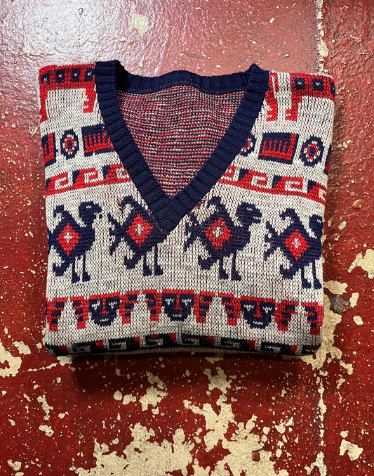 40s/50s Novelty Vee Neck Knit Sweater