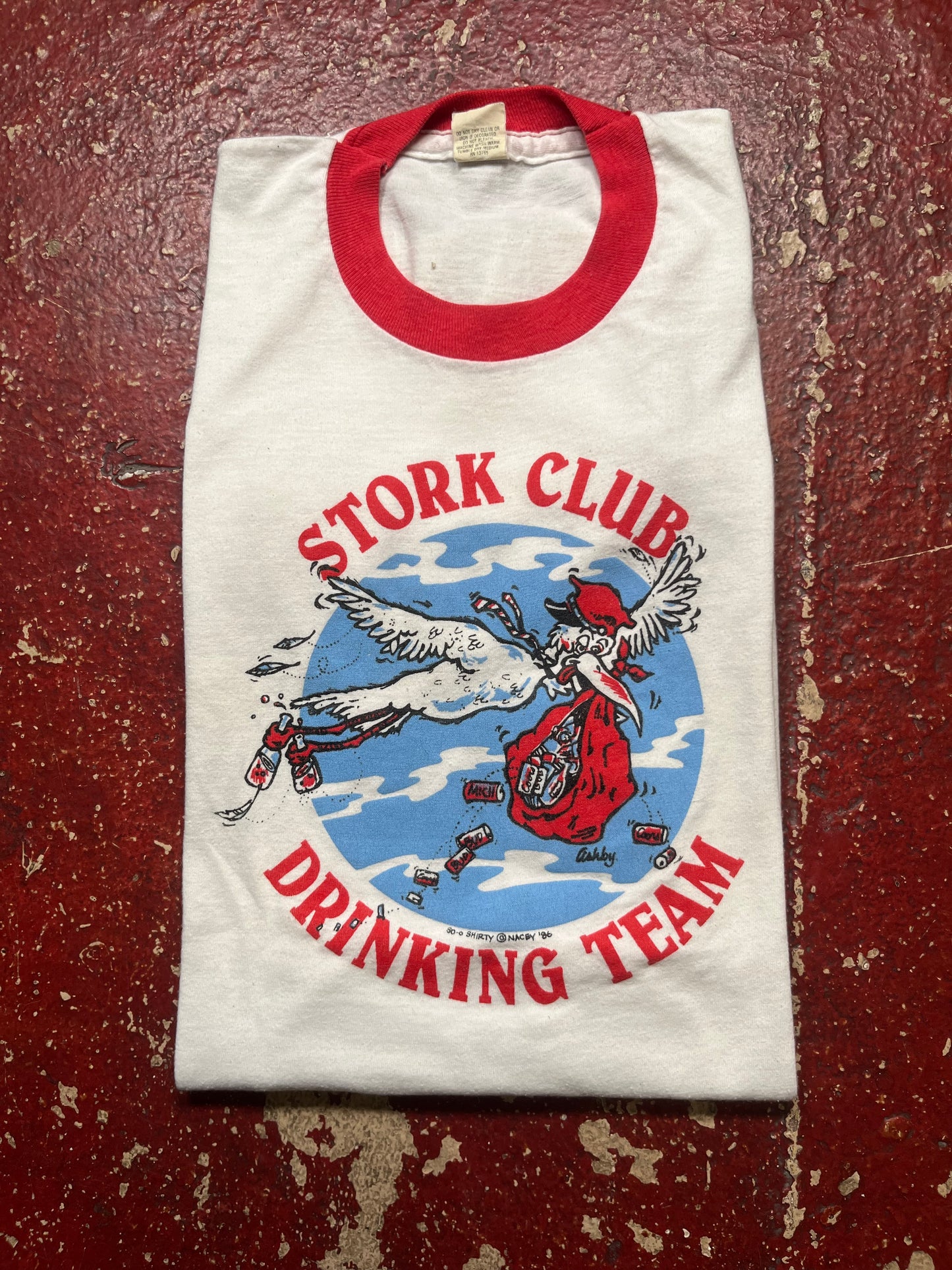 1986 Stork Drinking Club Ringer Tee