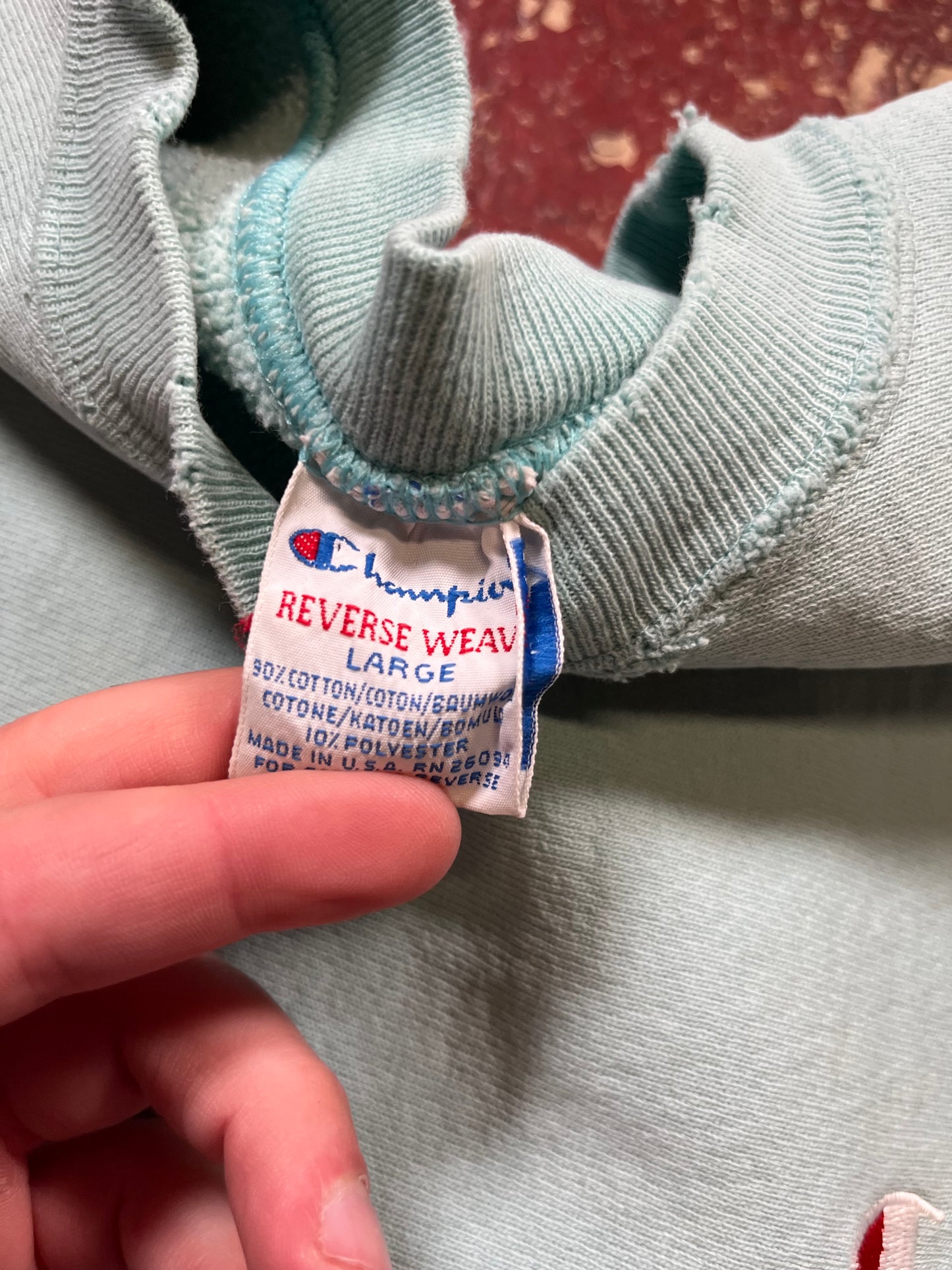 90s Champion Reverse Weave Teal Logo Crewneck