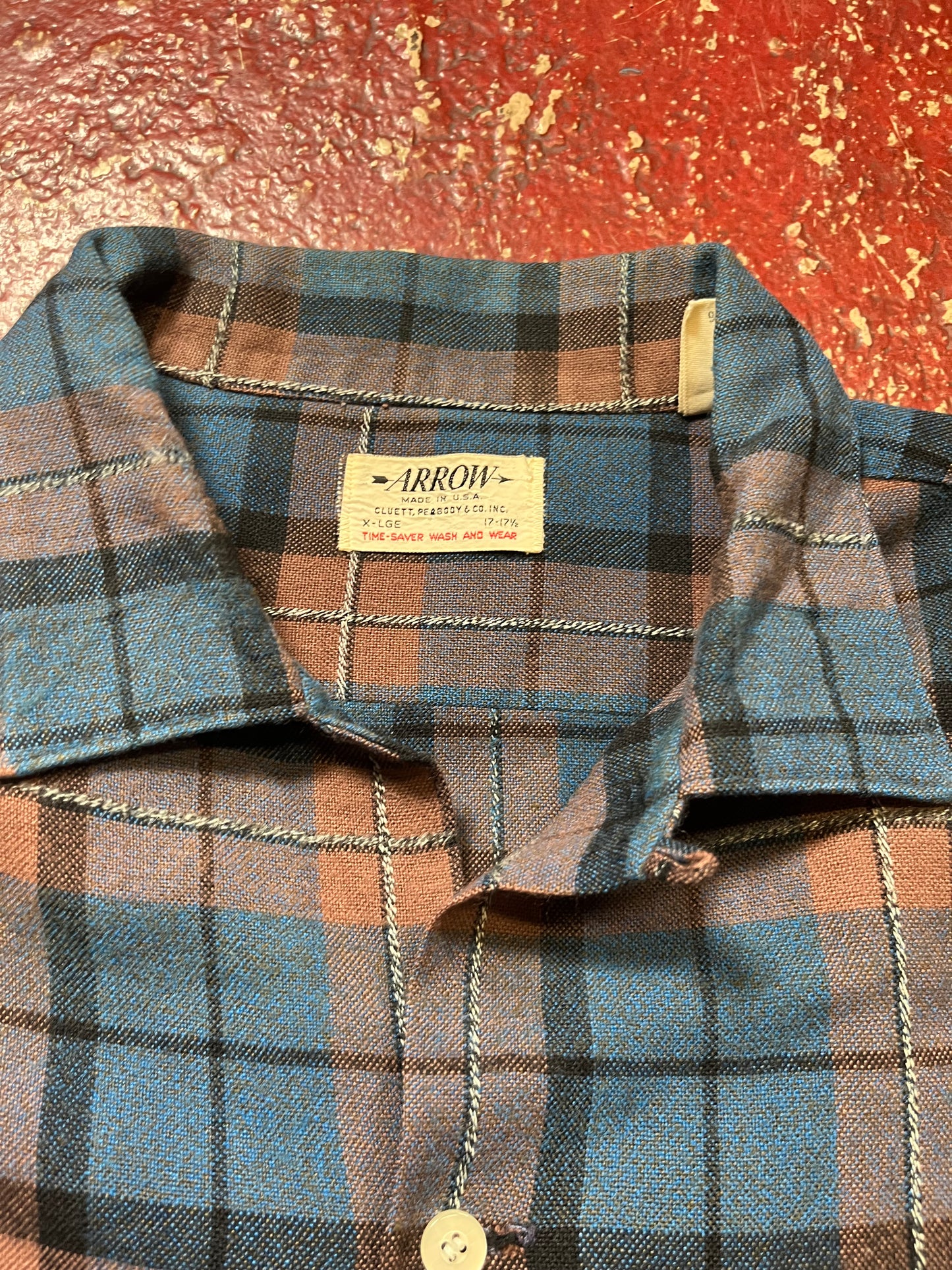 50s Arrow Gabardine Blue & Brown Long Sleeve Shirt