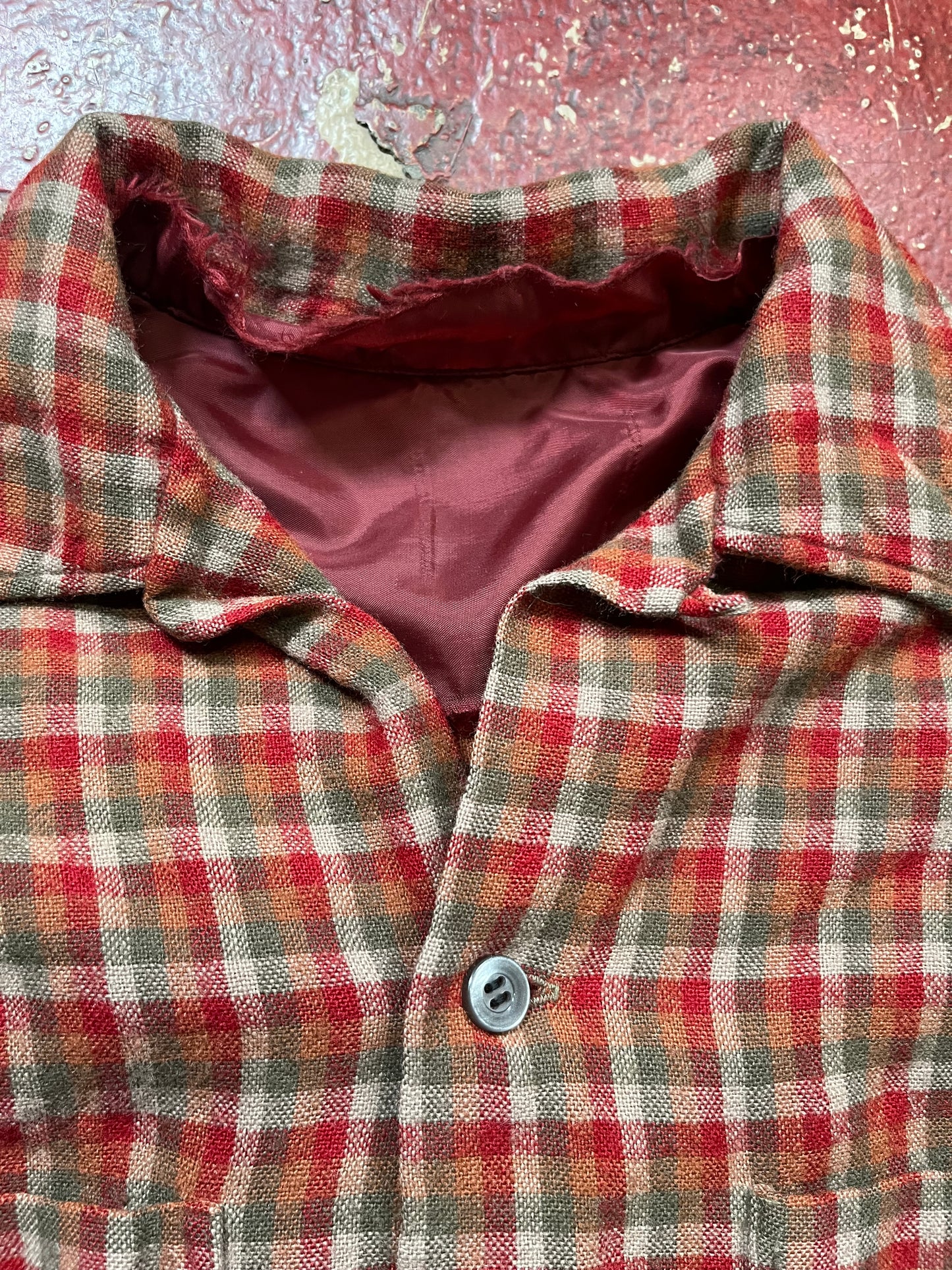 60s Orange & Red Loop Collar Flannel