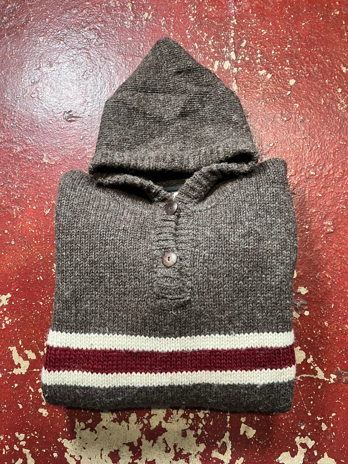 80s Brown Striped Wool Hoodie