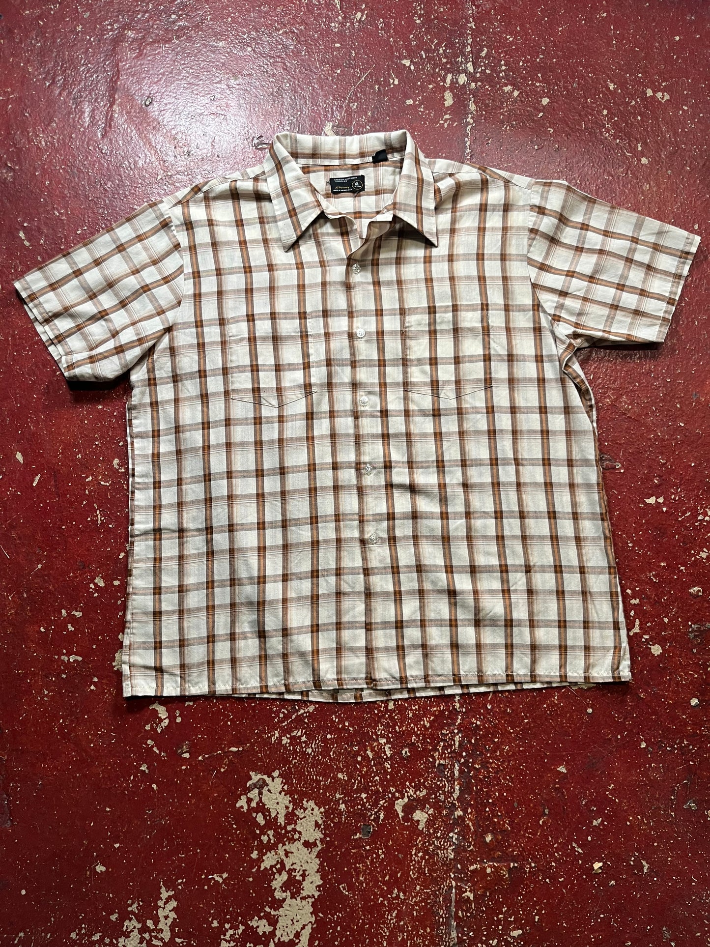 70s JC Penney White & Brown Short Sleeve Shirt