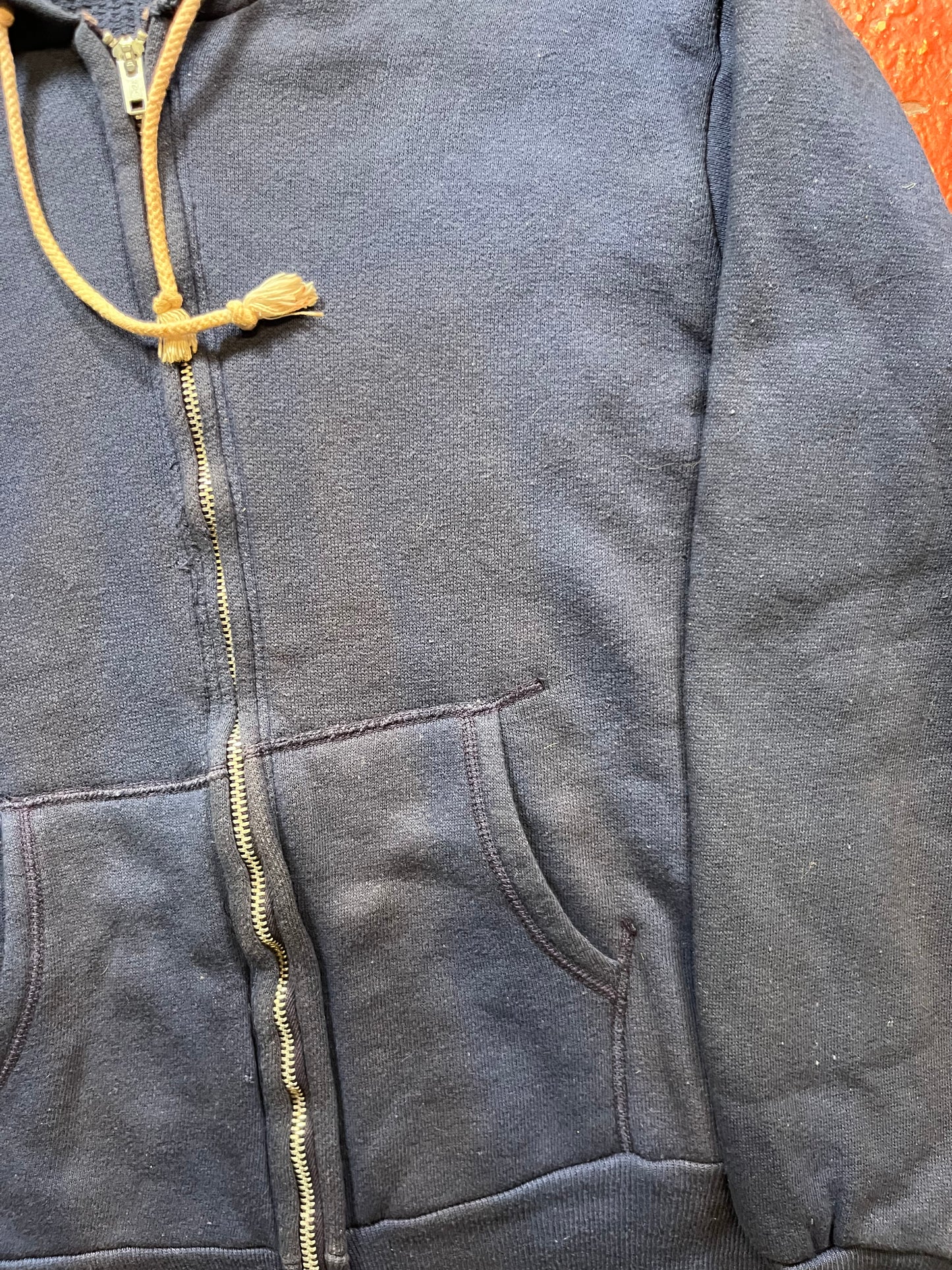60s Thermal Lined Zip Up Blue Hoodie