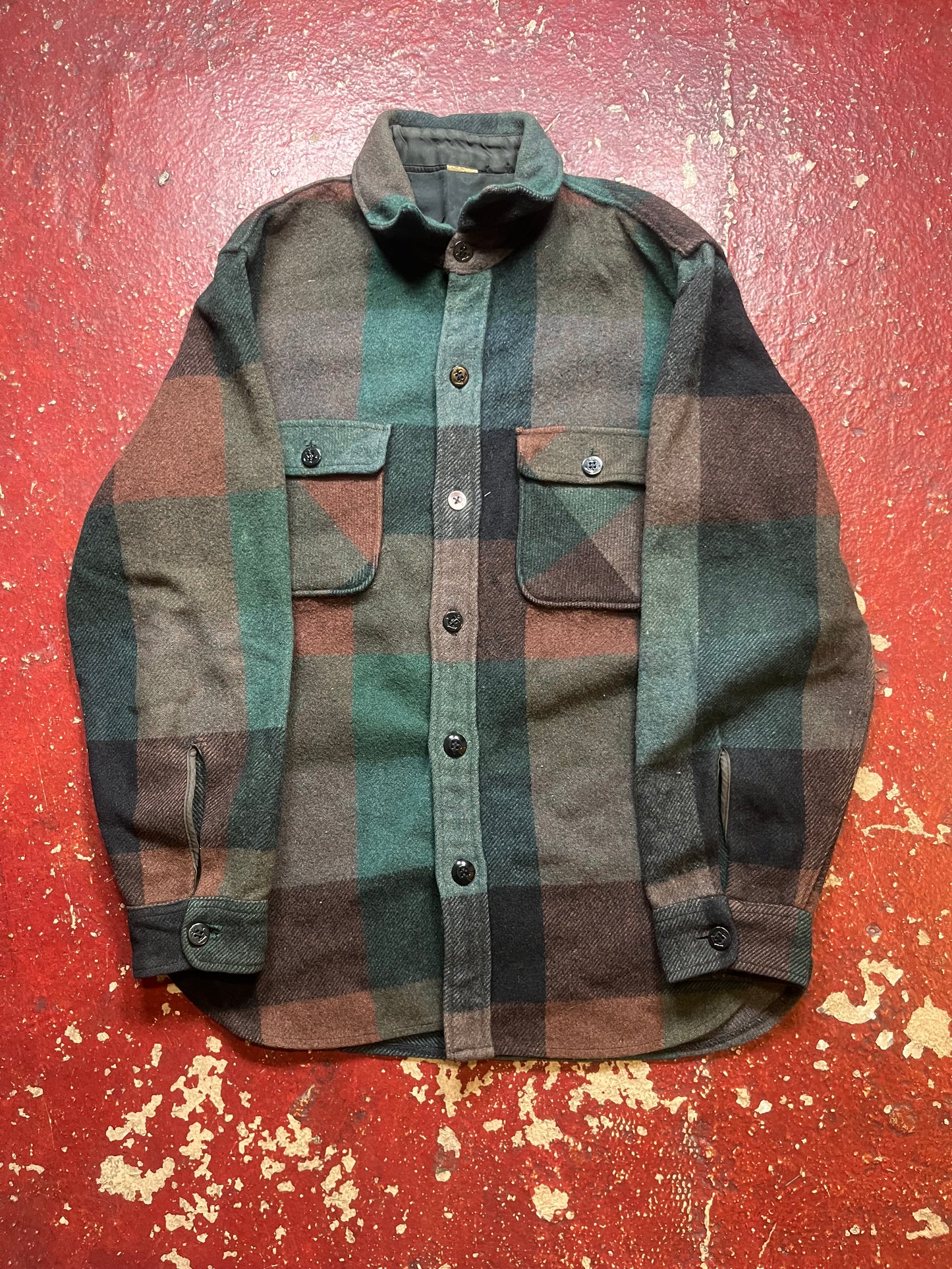 60s Wool Green Plaid Flannel