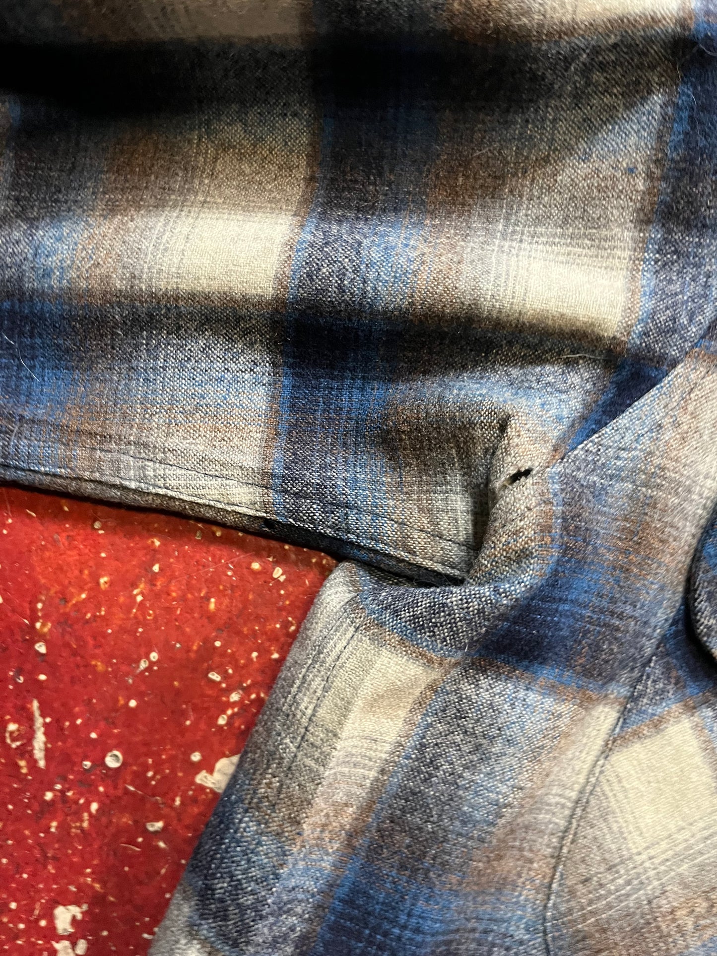 60s Pendleton Blue & Brown Shadow Plaid Long Sleeve Board Shirt