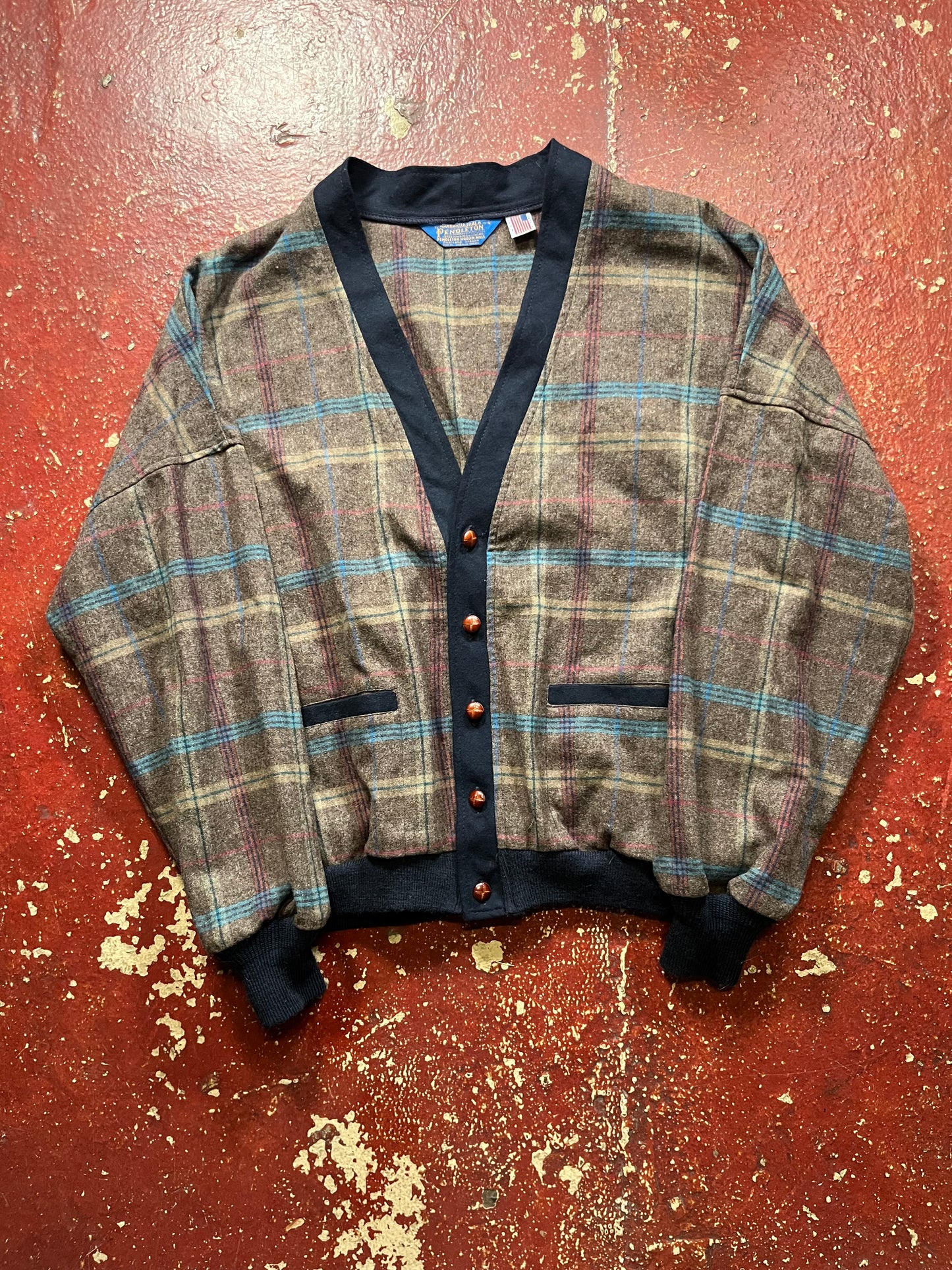 80s/90s Pendleton Wool Brown & Blue Cardigan