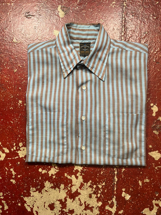 60s/70s Towncraft Blue & Black Short Sleeve Button Up Shirt