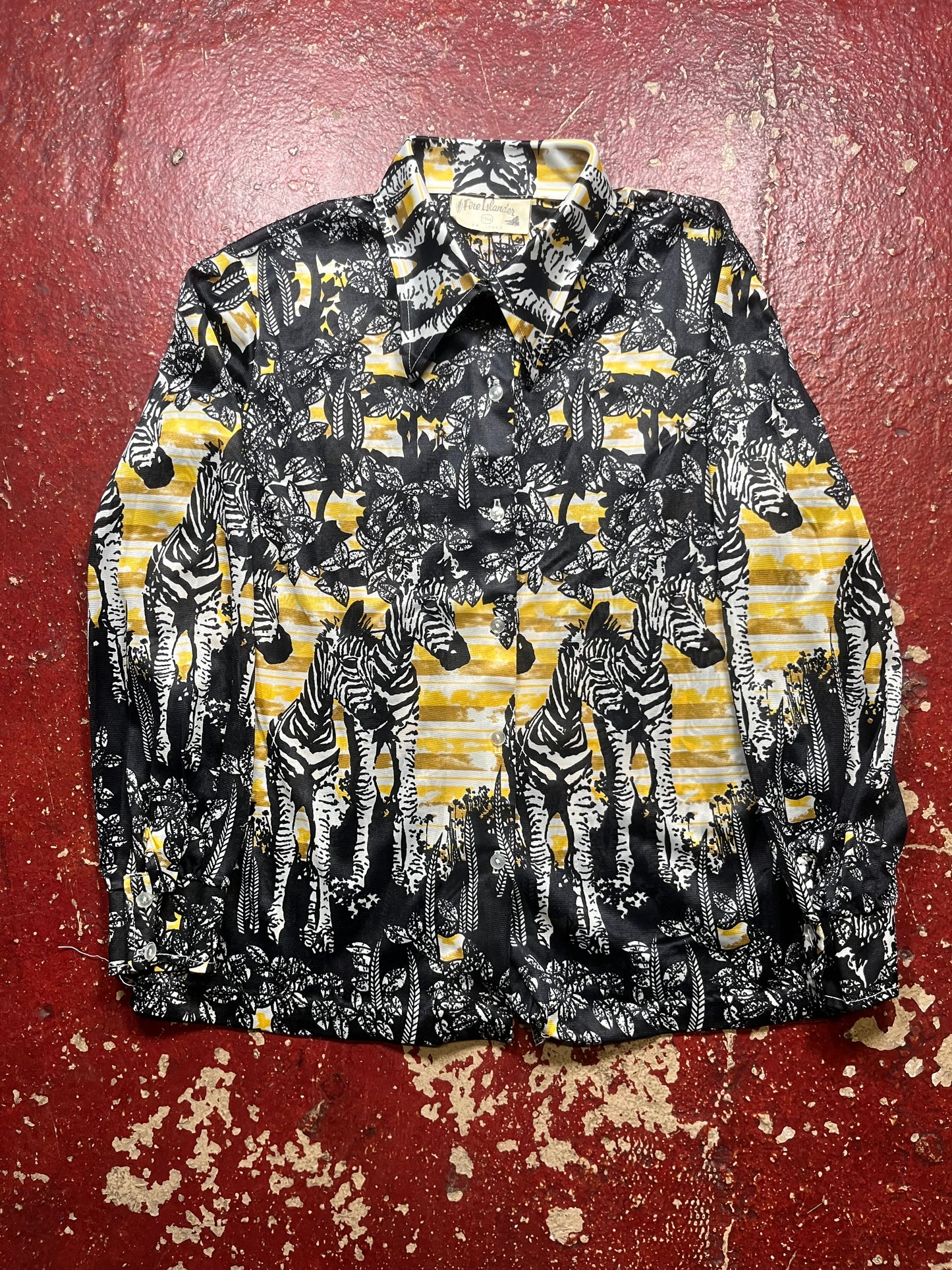 60s/70s Zebra Polyester Long Sleeve Button Up Shirt