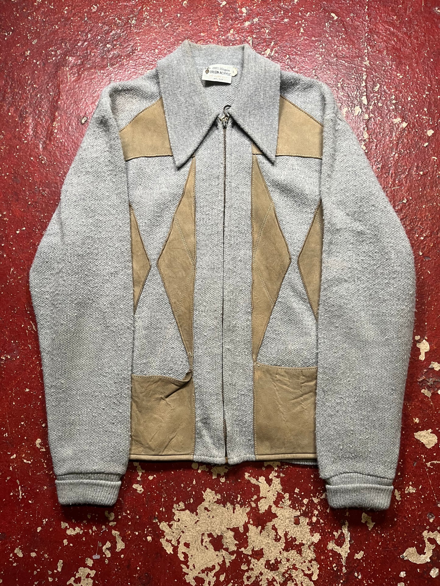 60s/70s Acrylic Grey Full Zip Sweater