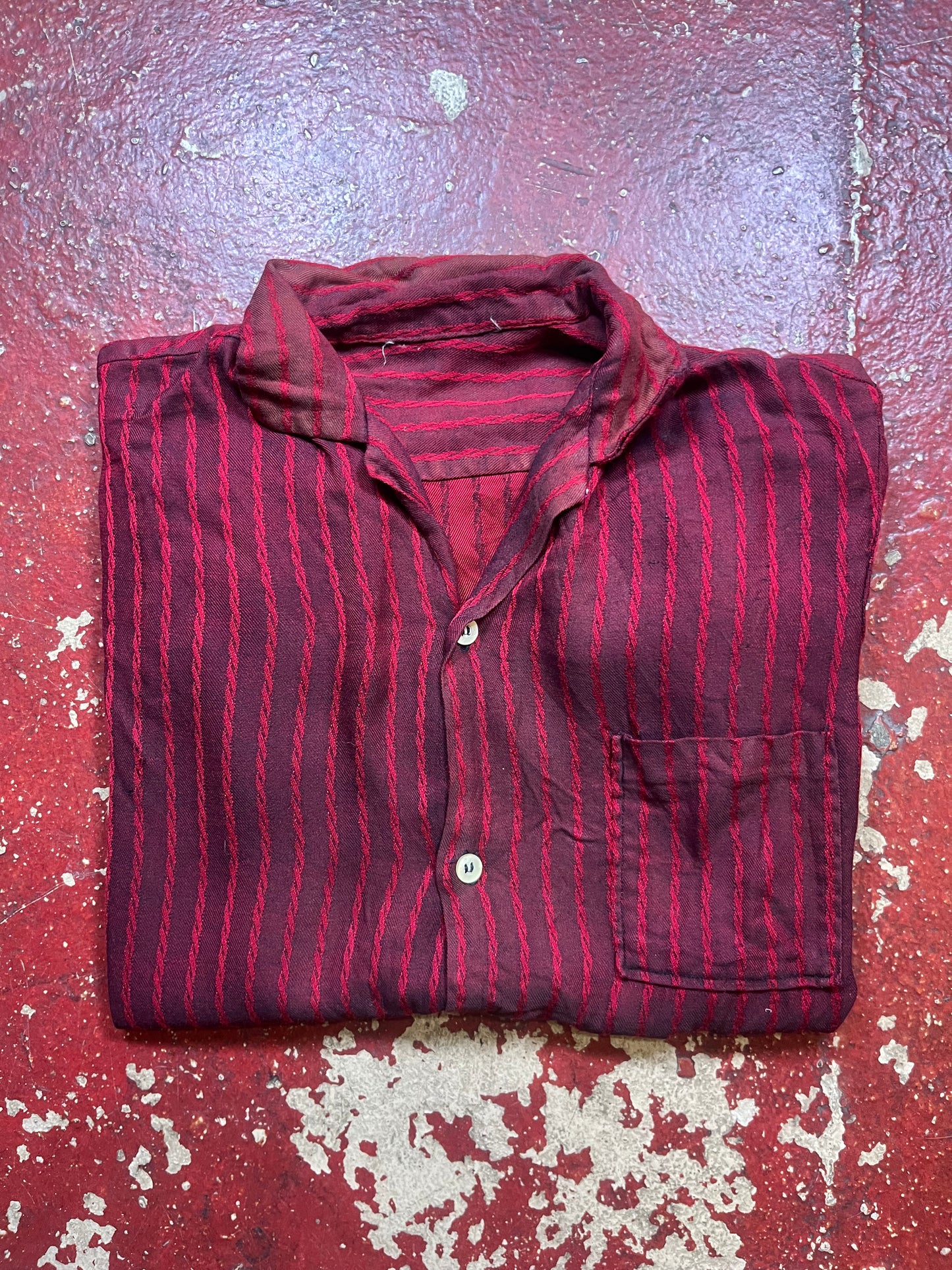 50s/60s Red Gabardine Short Sleeve Button Up Shirt