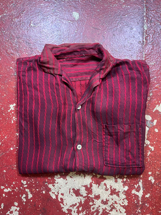 50s/60s Red Gabardine Short Sleeve Button Up Shirt