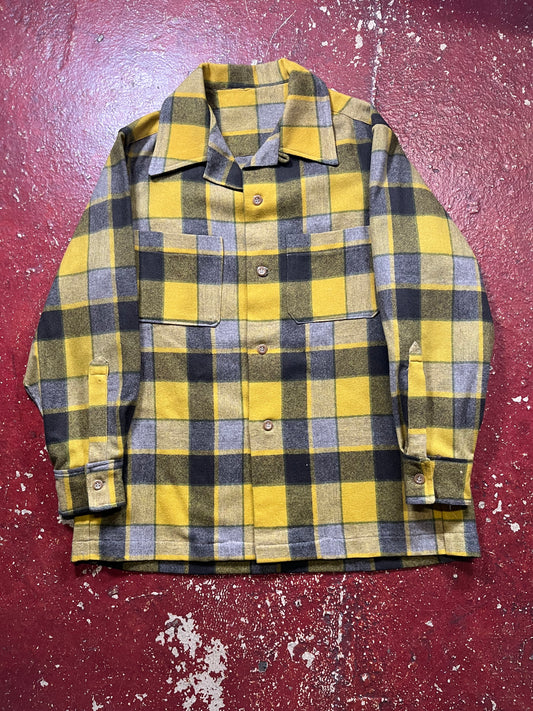 60s Yellow & Black Loop Collar Board Shirt