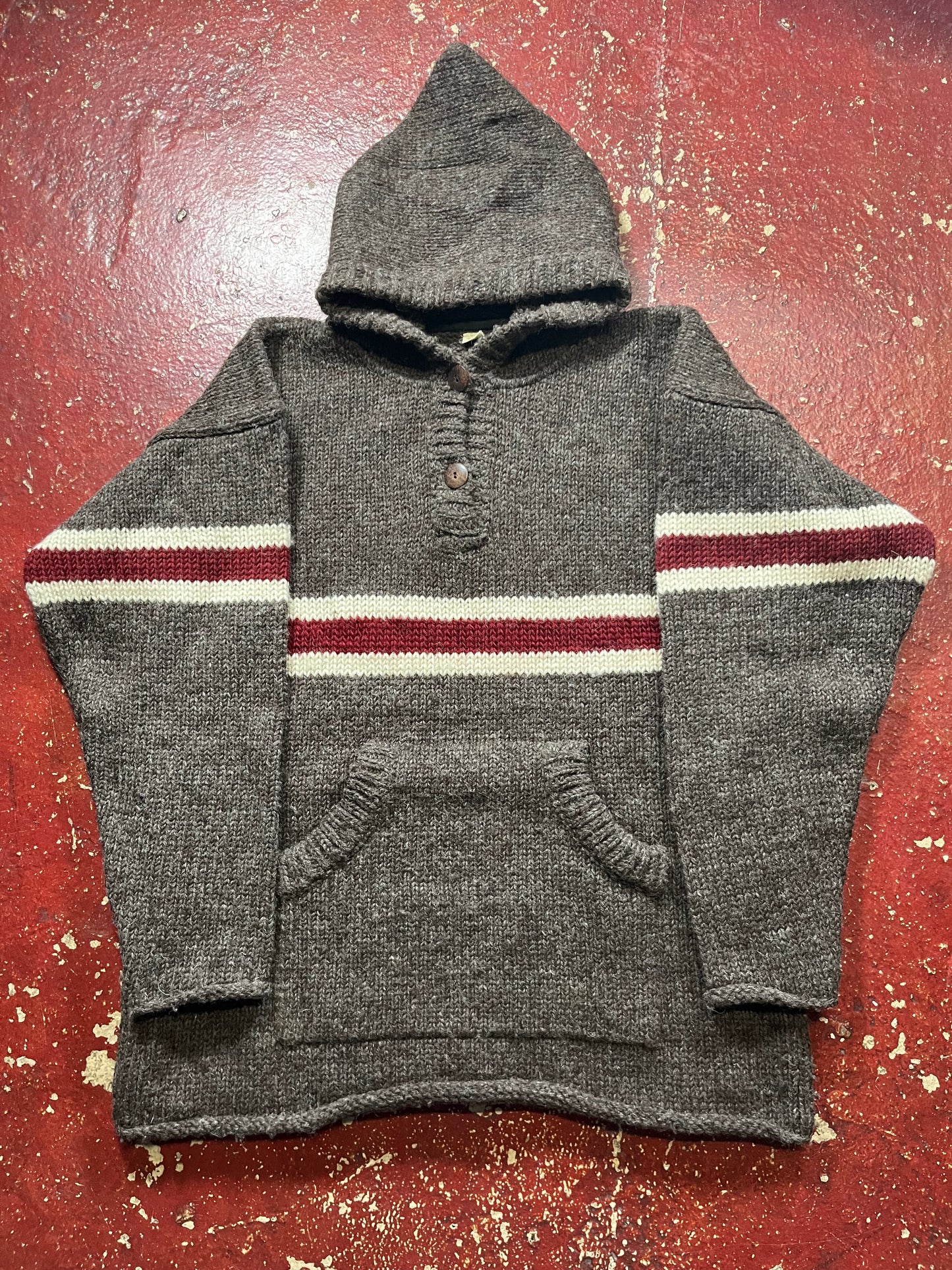 80s Brown Striped Wool Hoodie