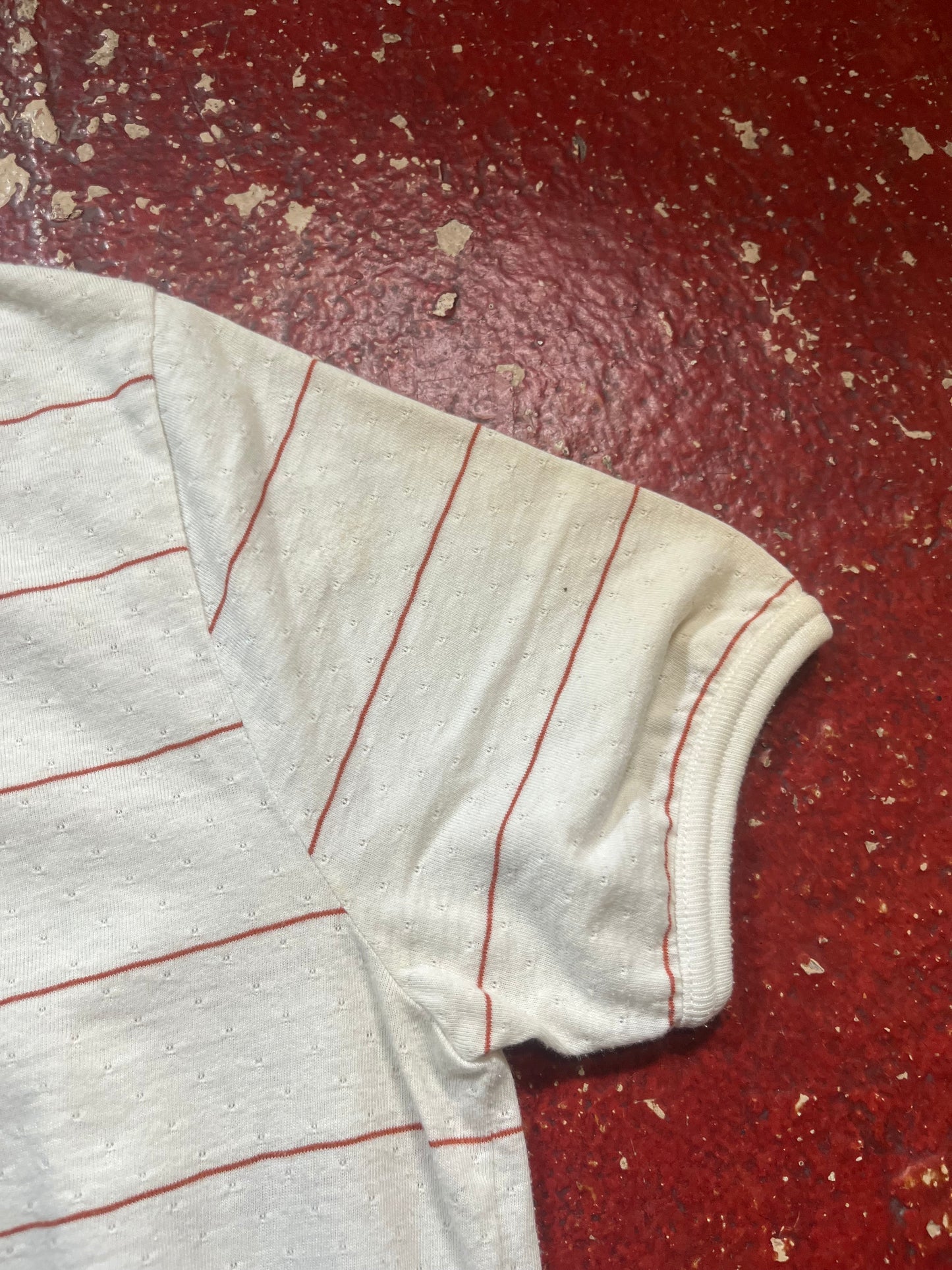 70s White & Red Striped Tapered Shirt