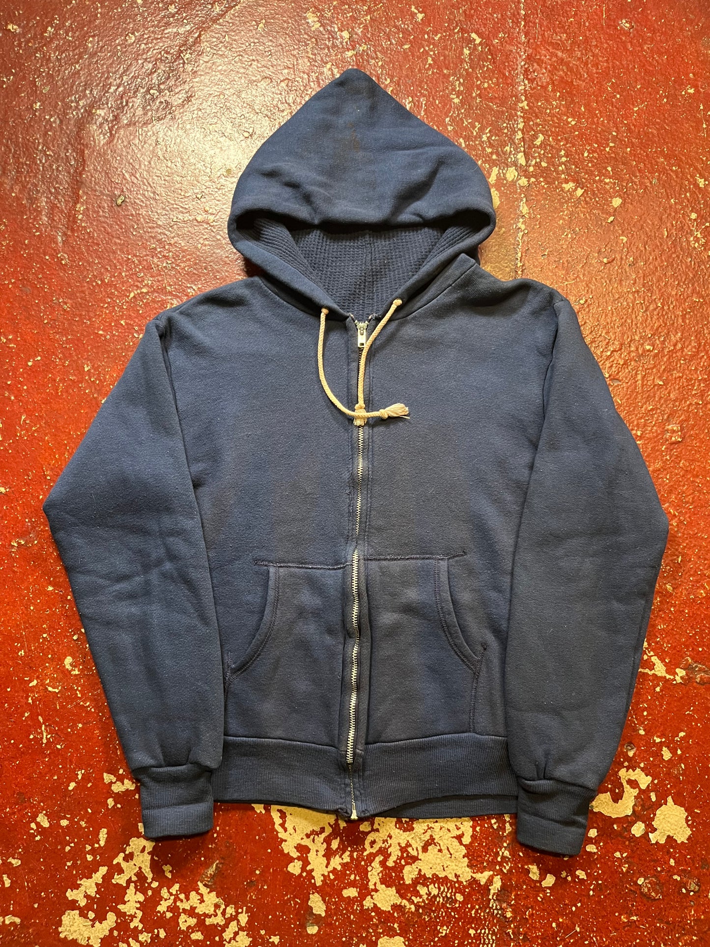 60s Thermal Lined Zip Up Blue Hoodie