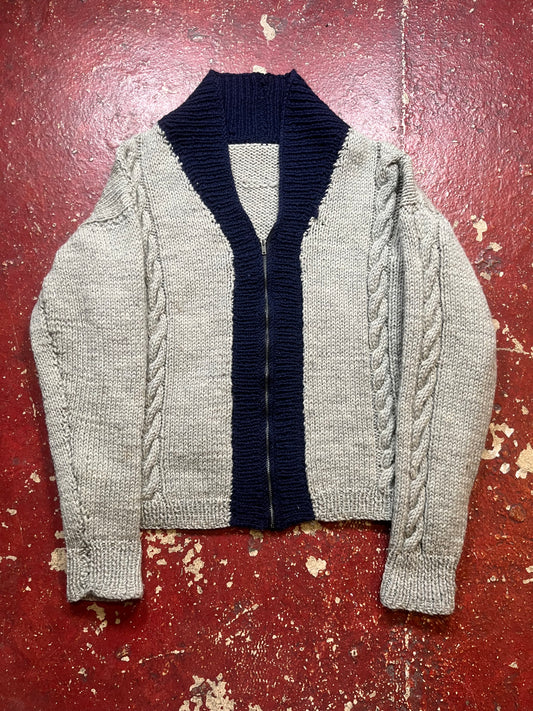 60s Gray & Blue Zip Up Cardigan