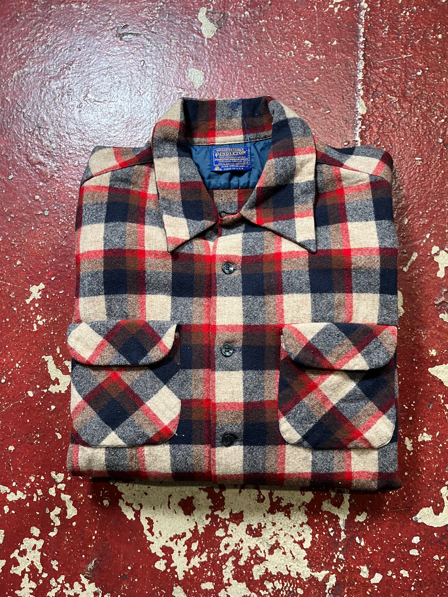 60s Pendleton Brown & Red Loop Collar Board Shirt