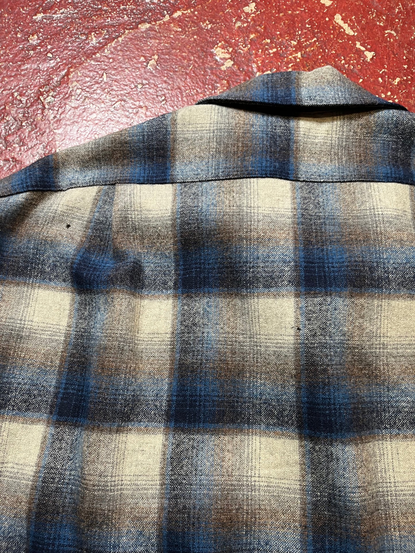 60s Pendleton Blue & Brown Shadow Plaid Long Sleeve Board Shirt