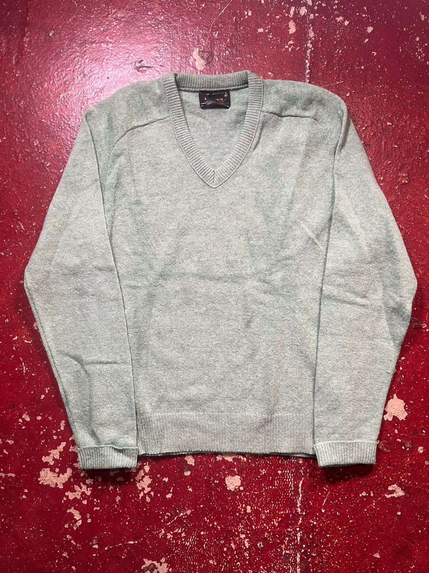 60s Campus Green Vee Neck Sweater