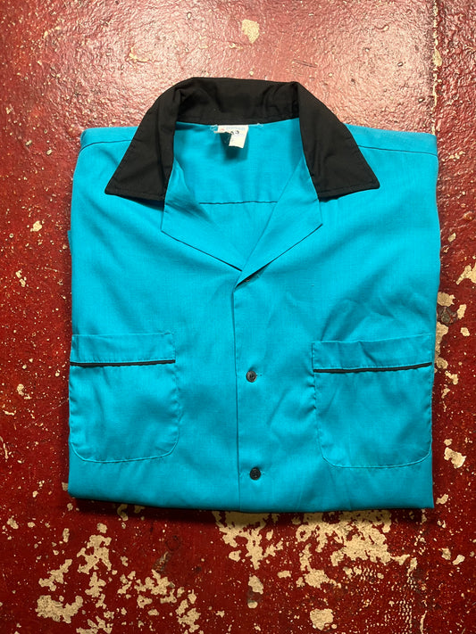 70s Hilton Teal Bowling Shirt