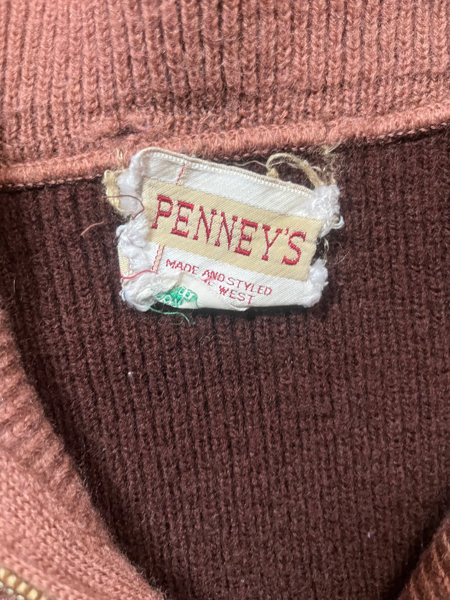 50s Penneys Brown Full Zip Knit Sweater