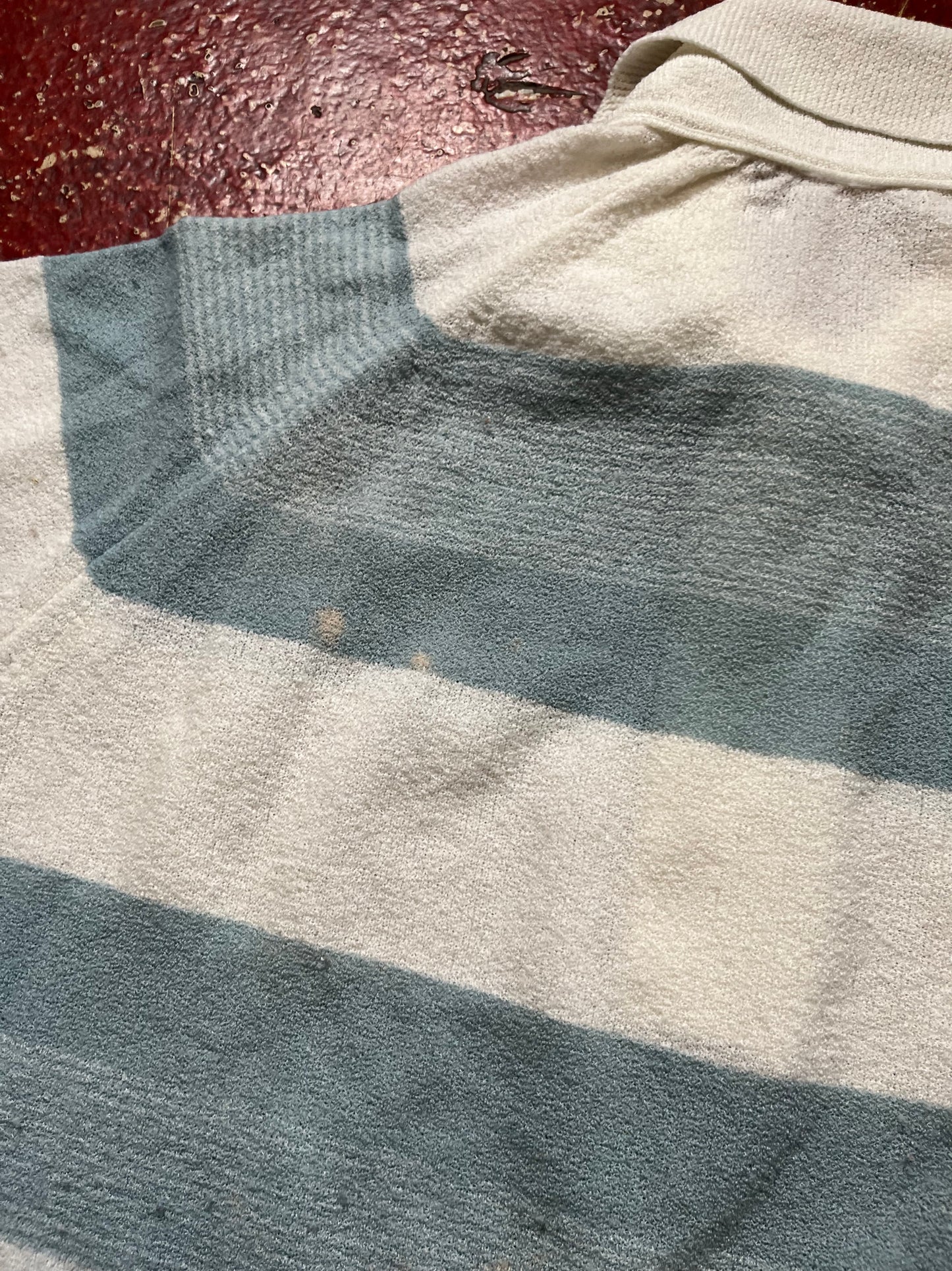70s Blue & White Striped Polo