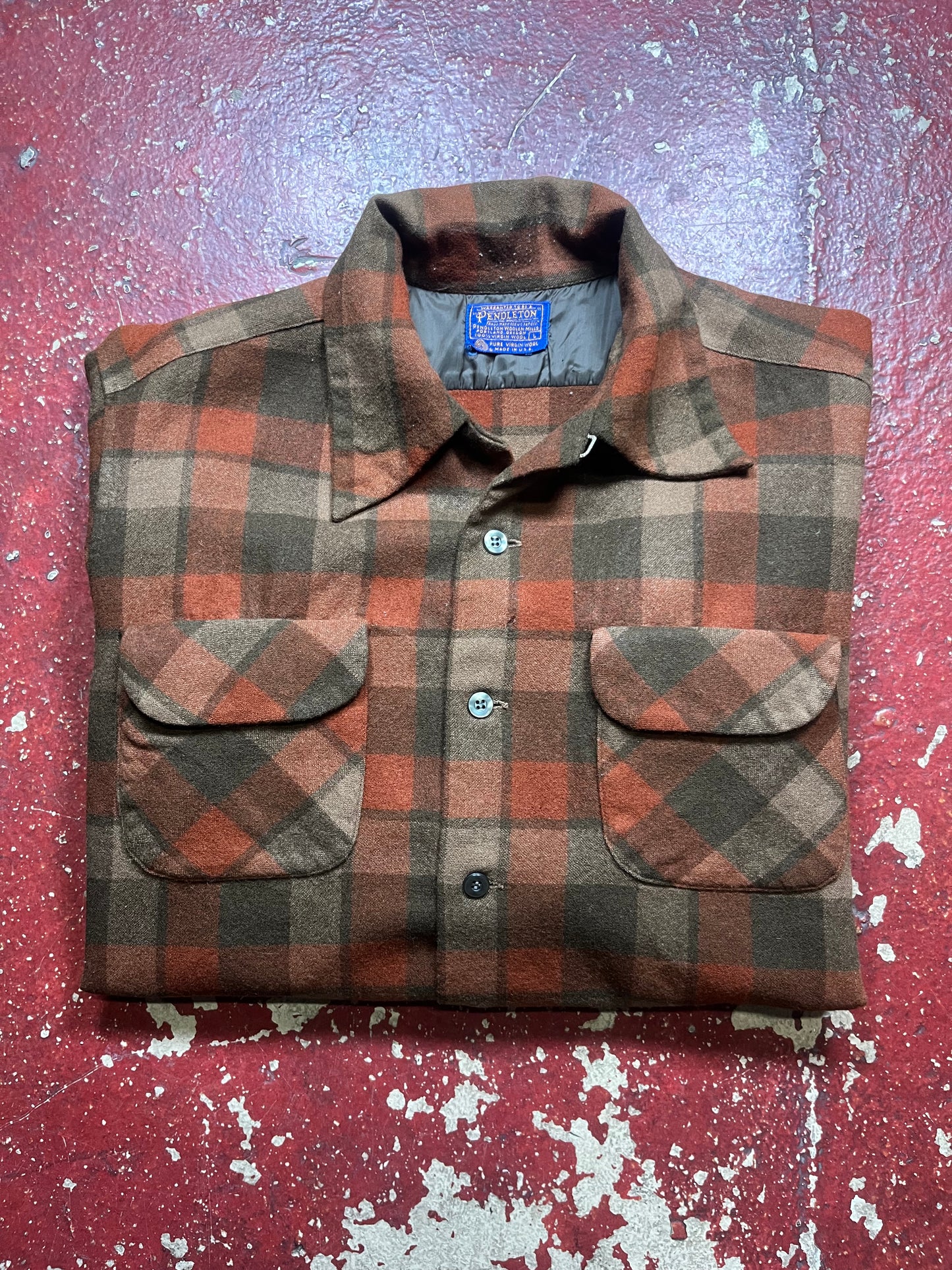 60s Pendleton Brown & Orange Loop Collar Flannel