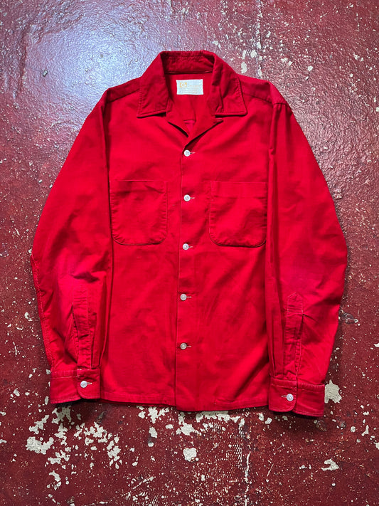 60s Gimbels Red Corduroy Loop Collar Long Sleeve Shirt