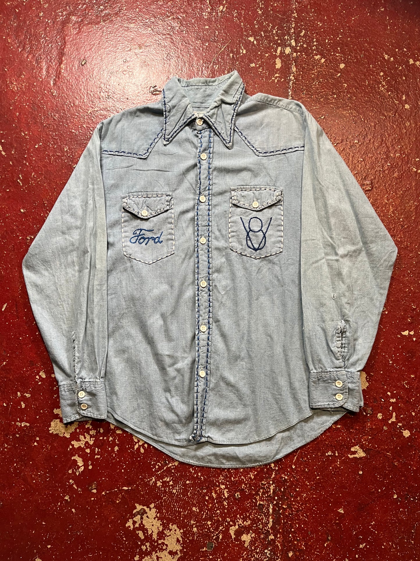 70s Ford V8 Chambray Long Sleeve Shirt