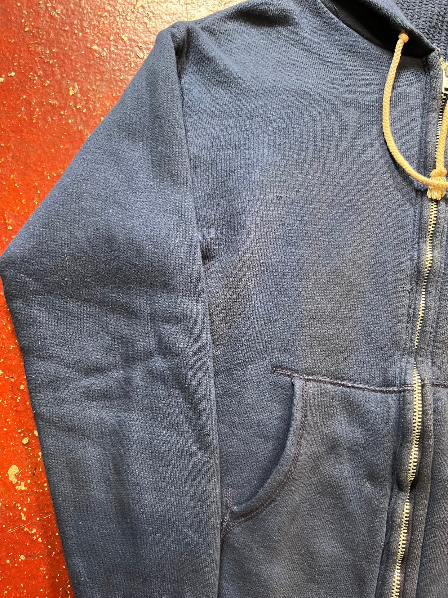 60s Thermal Lined Zip Up Blue Hoodie