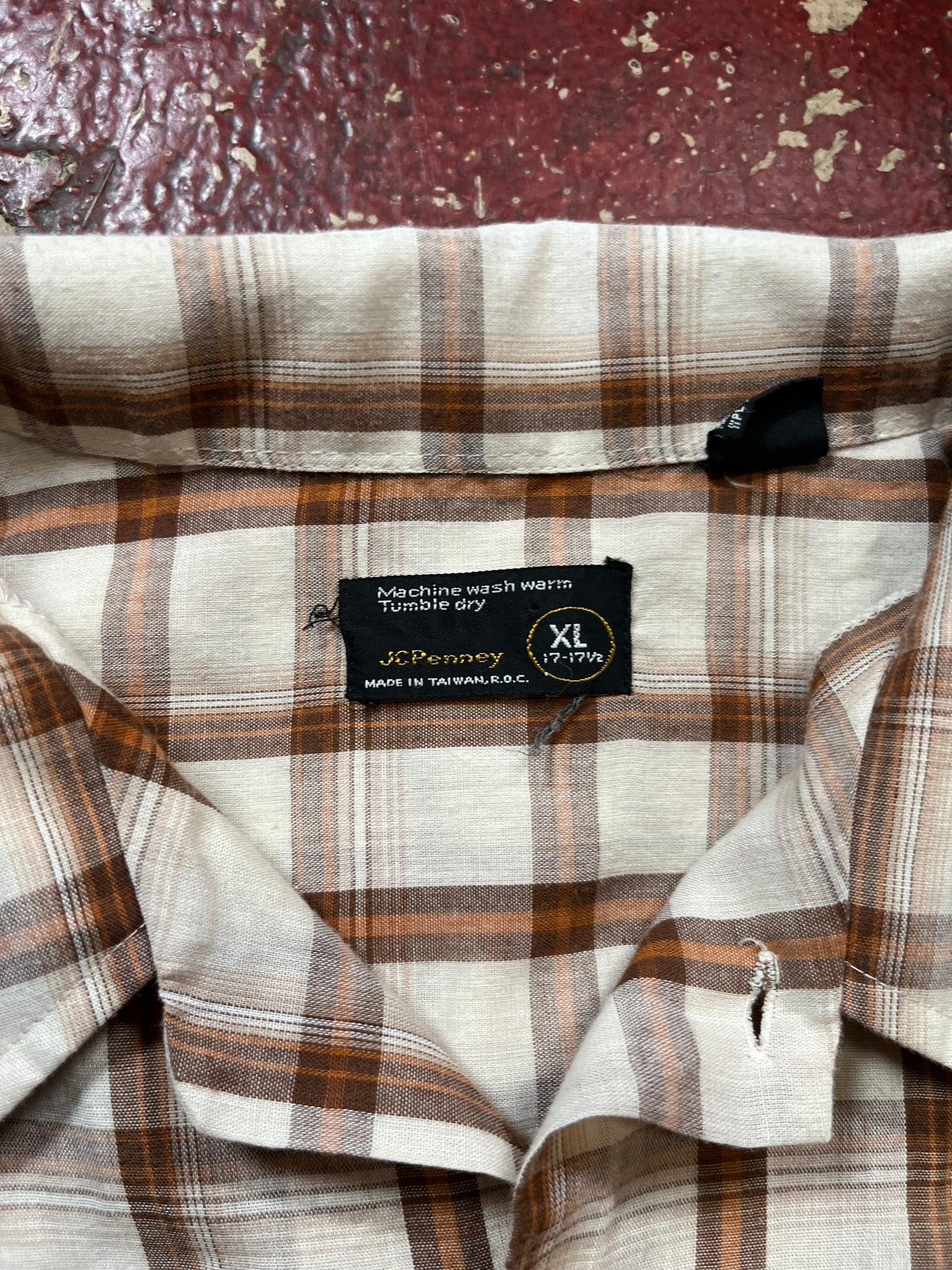 70s JC Penney White & Brown Short Sleeve Shirt