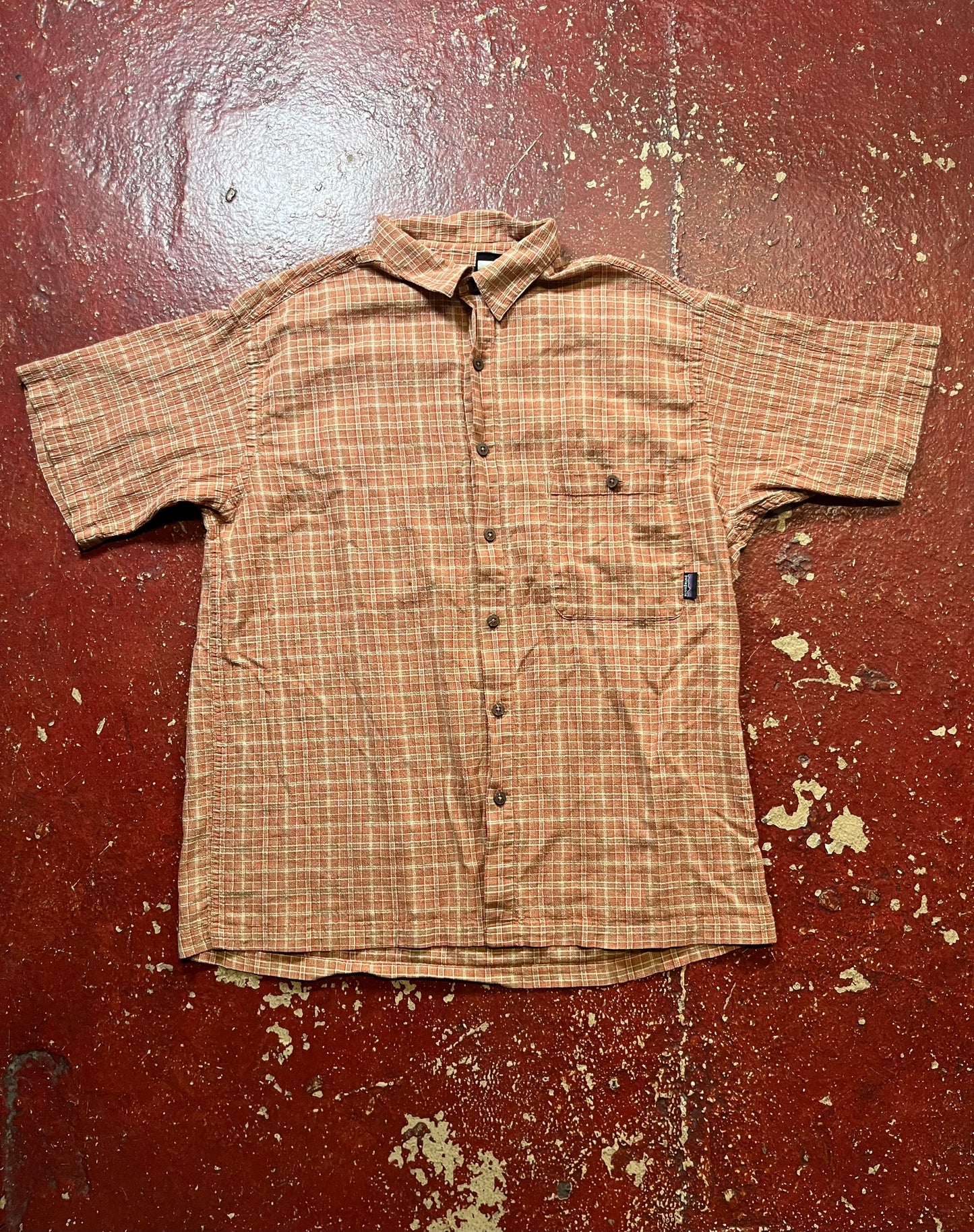 90s Patagonia Woven Orange Short Sleeve Button Up Shirt