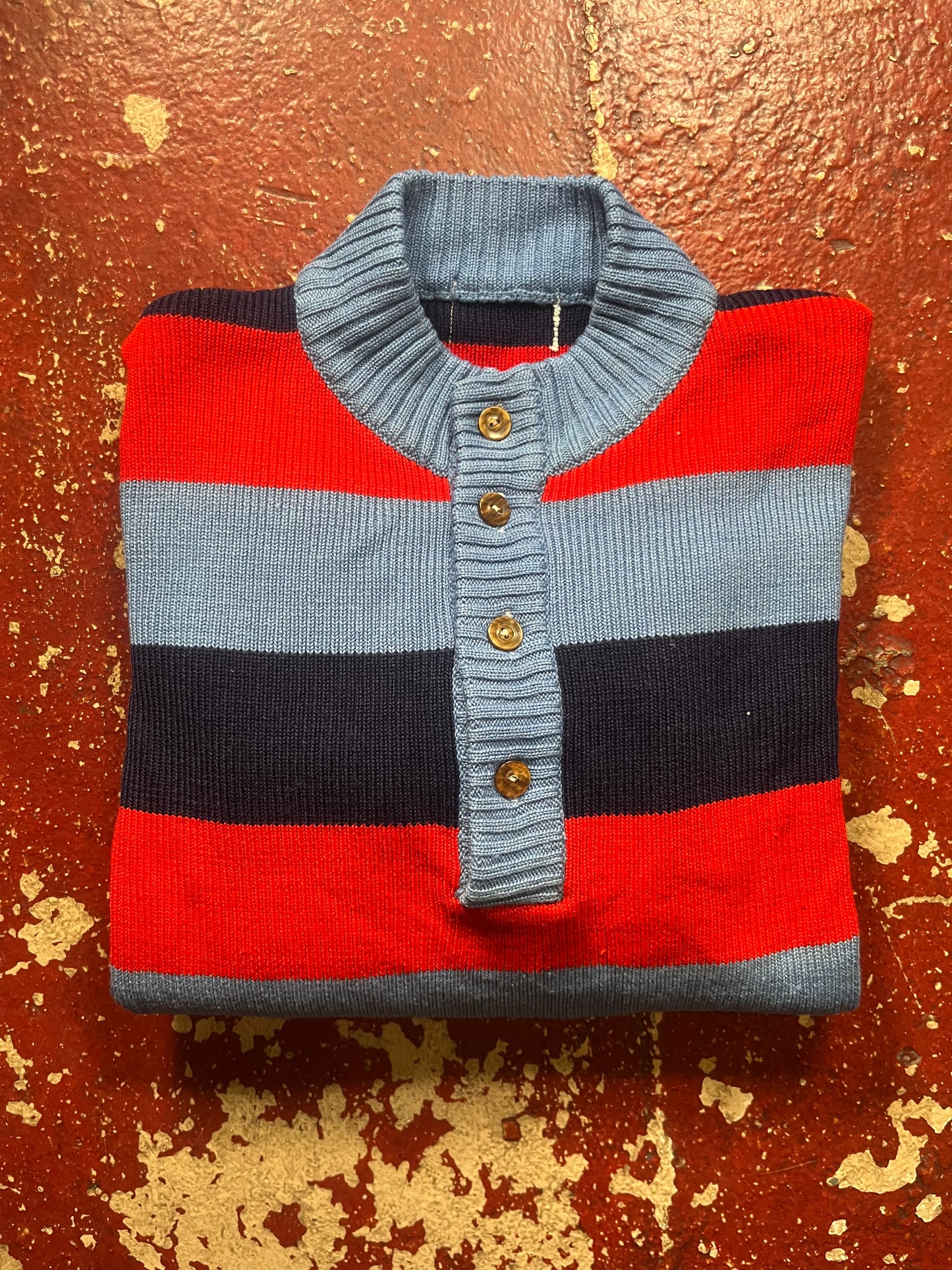 70s Striped Quarter Button Up Sweater