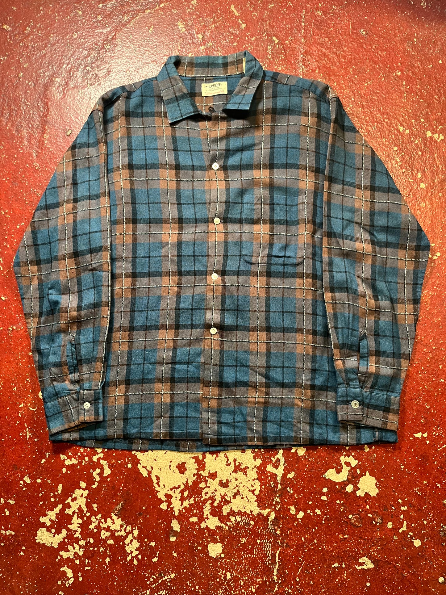 50s Arrow Gabardine Blue & Brown Long Sleeve Shirt