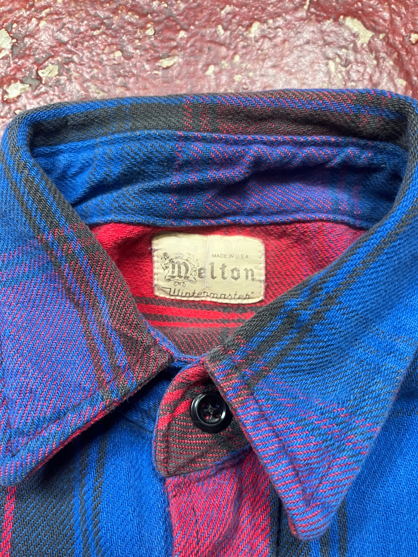 60s/70s Melton Blue & Red Cotton Flannel